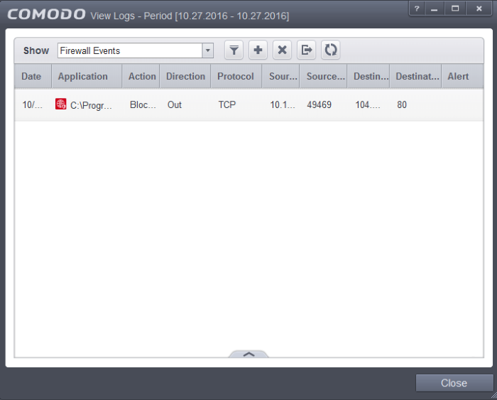 Firewall Events, Monitor Action Logs by Firewall Comodo Client Security
